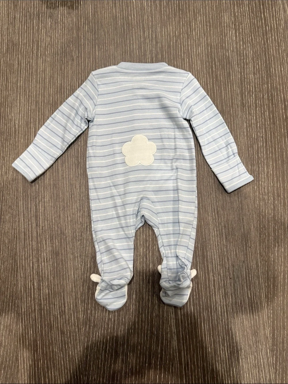 NWT Size newborn Carter's Blue & White Striped Bunny Footed One-Piece